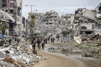People return to devastated neighbourhoods in northern Gaza. About 90 per cent of the enclave's housing units are in ruins.