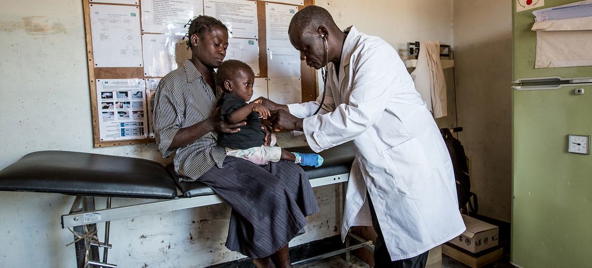A baby has a health check at a clinic in Kisenga in the eastern DR Congo. (file)