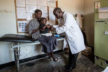 A baby has a health check at a clinic in Kisenga in the eastern DR Congo. (file)