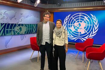 Peace advocates Mai Shahin (r) and Elik Elhanan (l) at UNTV Studios in Jan 2025
