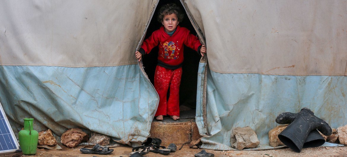 A child living in an IDP camp in northwestern Syria (file).