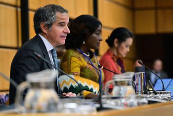 IAEA Director General Rafael Mariano Grossi briefs the Board of Governors in Vienna.