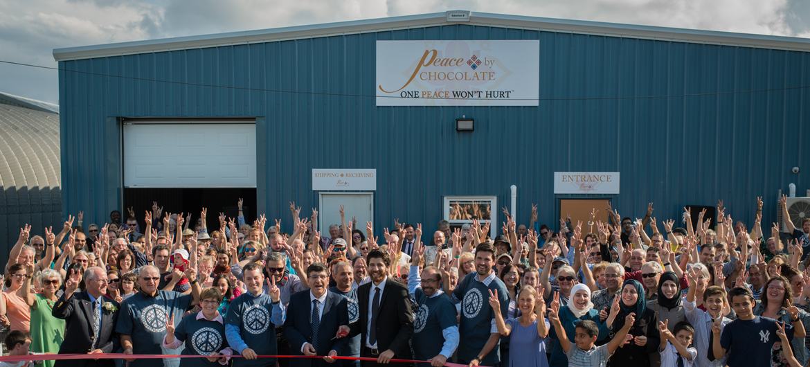 The Hadhad family and many supporters join them in the opening of their factory in Antigonish in 2017.