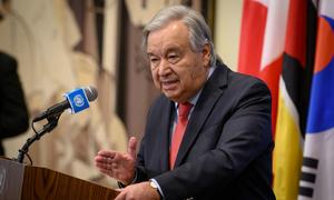 UN Secretary-General António Guterres briefs reporters on the situation in the Middle East. (Archive)