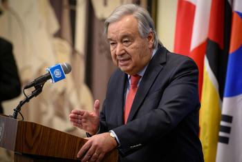 UN Secretary-General António Guterres briefs reporters on the situation in the Middle East. (Archive)