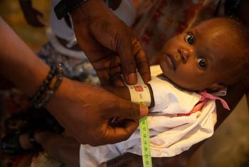 A young child is screened for malnutrition in Cité Soleil, Haiti.
