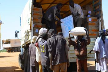 Food aid is delivered to displaced people in Zamzam camp in North Darfur, in November 2024.