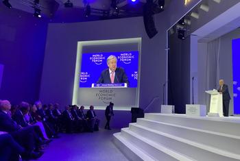 The UN Secretary-General António Guterres addresses the World Economic Forum in Davos, Switzerland. He urged governments and corporate leaders to 'stay on the right side of history' on climate action.