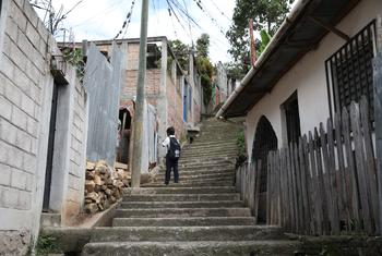 A child walks through his neighbourhood Rosalinda, an area of the Honduran capital Tegucigalpa known for its high crime rate. 