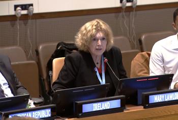 Mary Lawlor, UN Special Rapporteur on the situation of human rights defenders, and Wellington “Wallito” Gabriel de Jesus dos Santos, a human rights defender from Brazil.