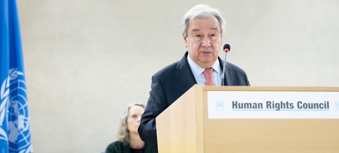 Secretary-General António Guterres addresses the opening of the 58th session of the Human Rights Council.