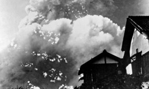 An atomic cloud bursting over Hiroshima, Japan, two minutes after the explosion, at 8:17am. (file)