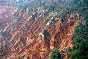 Soil erosion and deforestation shown in the mountains of Guatemala’s Quiche province.