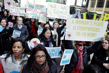 Marching in New York City for gender equality.