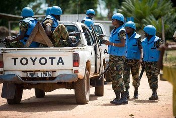 Peacekeepers with the Manshet Mission in Liberia (UNMIL) on patrol.