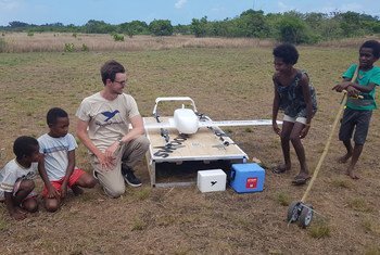 World’s first drone-delivered vaccine in Vanuatu. The vaccine delivery covered almost 40 kilometers of rugged mountainous terrain from Dillon’s Bay on the west side of the island to the east landing in remote Cook’s Bay,