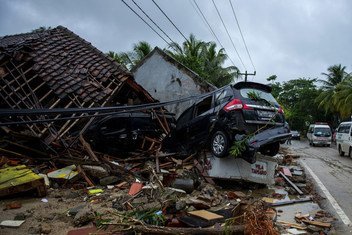 A car damaged by the tsunami in Labuhan Village, Pandeglang, Banten, Indonesia.  24 December 2018.