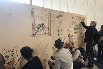 Prominent cartoonists participating in World Press Freedom Day in 2019 (file). 